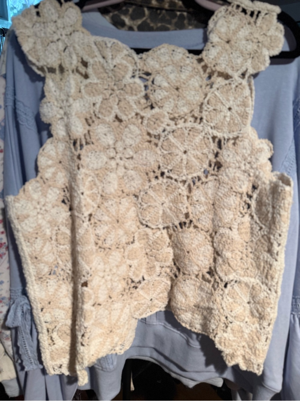 POL Crocheted Floral Lace Tank Top in Cream
